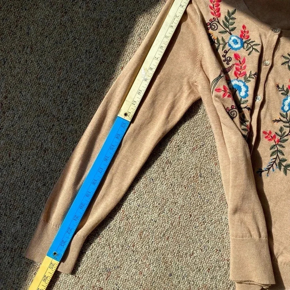 Novelty Embroidery Boho Soft Cozy Casual Cardigan Sweater Women Plus 1X Stretch - Picture 3 of 7